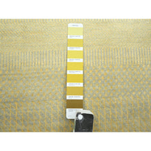 Load image into Gallery viewer, 7&#39;10&quot;x7&#39;10&quot; Golden Yellow, Modern Grass Design, Hand Knotted, Wool And Silk, Lush And Plush, Tone On Tone, Denser Weave, Round, Oriental Rug FWR499272