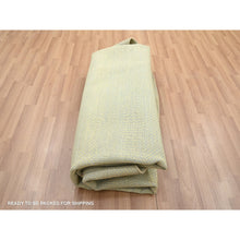 Load image into Gallery viewer, 7&#39;10&quot;x7&#39;10&quot; Golden Yellow, Modern Grass Design, Hand Knotted, Wool And Silk, Lush And Plush, Tone On Tone, Denser Weave, Round, Oriental Rug FWR499272