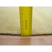 Load image into Gallery viewer, 7&#39;10&quot;x7&#39;10&quot; Golden Yellow, Modern Grass Design, Hand Knotted, Wool and Silk, Lush and Plush, Tone on Tone, Denser Weave, Round, Oriental Rug FWR499272