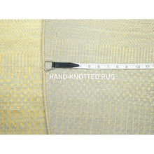 Load image into Gallery viewer, 7&#39;10&quot;x7&#39;10&quot; Golden Yellow, Modern Grass Design, Hand Knotted, Wool And Silk, Lush And Plush, Tone On Tone, Denser Weave, Round, Oriental Rug FWR499272