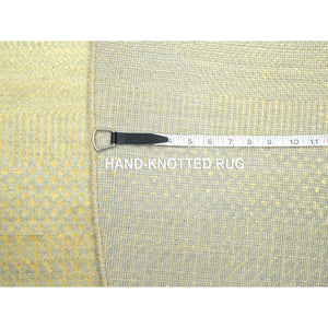 7'10"x7'10" Golden Yellow, Modern Grass Design, Hand Knotted, Wool And Silk, Lush And Plush, Tone On Tone, Denser Weave, Round, Oriental Rug FWR499272