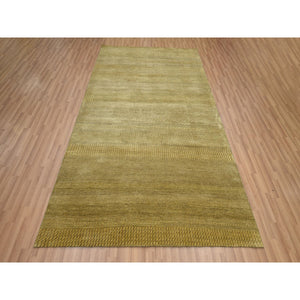 6'1"x9'6" Peanut Brown, Modern Grass Design, Hand Knotted, Borderless, Denser Weave, Wool And Silk, Lush And Plush, Oriental Rug FWR499278
