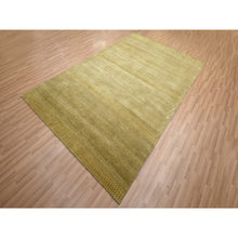 Load image into Gallery viewer, 6&#39;1&quot;x9&#39;6&quot; Peanut Brown, Modern Grass Design, Hand Knotted, Borderless, Denser Weave, Wool And Silk, Lush And Plush, Oriental Rug FWR499278