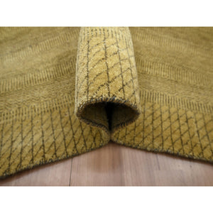 6'1"x9'6" Peanut Brown, Modern Grass Design, Hand Knotted, Borderless, Denser Weave, Wool And Silk, Lush And Plush, Oriental Rug FWR499278
