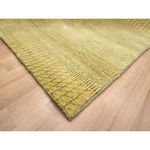 6'1"x9'6" Peanut Brown, Modern Grass Design, Hand Knotted, Borderless, Denser Weave, Wool And Silk, Lush And Plush, Oriental Rug FWR499278