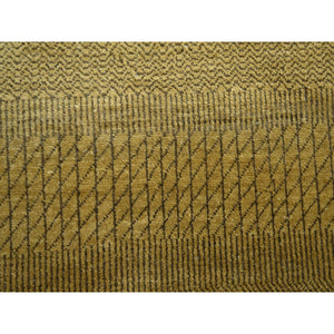 6'1"x9'6" Peanut Brown, Modern Grass Design, Hand Knotted, Borderless, Denser Weave, Wool And Silk, Lush And Plush, Oriental Rug FWR499278