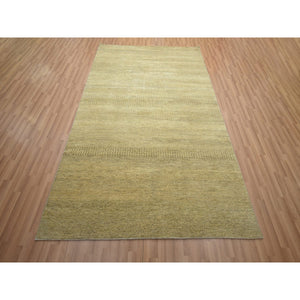 6'x9' Ecru Brown, Denser Weave, Modern Grass Design, Hand Knotted, Borderless, Wool And Silk, Lush And Plush, Oriental Rug FWR499284