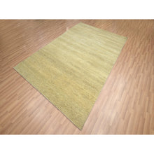 Load image into Gallery viewer, 6&#39;x9&#39; Ecru Brown, Denser Weave, Modern Grass Design, Hand Knotted, Borderless, Wool And Silk, Lush And Plush, Oriental Rug FWR499284