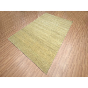 6'x9' Ecru Brown, Denser Weave, Modern Grass Design, Hand Knotted, Borderless, Wool And Silk, Lush And Plush, Oriental Rug FWR499284
