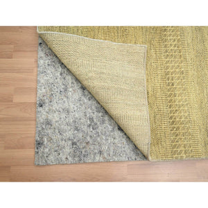 6'x9' Ecru Brown, Denser Weave, Modern Grass Design, Hand Knotted, Borderless, Wool And Silk, Lush And Plush, Oriental Rug FWR499284