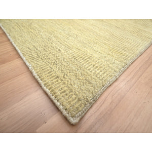6'x9' Ecru Brown, Denser Weave, Modern Grass Design, Hand Knotted, Borderless, Wool And Silk, Lush And Plush, Oriental Rug FWR499284