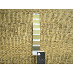 6'x9' Ecru Brown, Denser Weave, Modern Grass Design, Hand Knotted, Borderless, Wool And Silk, Lush And Plush, Oriental Rug FWR499284