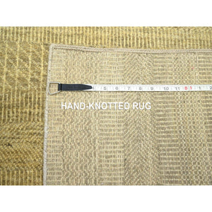 6'x9' Ecru Brown, Denser Weave, Modern Grass Design, Hand Knotted, Borderless, Wool And Silk, Lush And Plush, Oriental Rug FWR499284