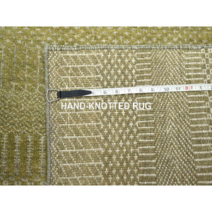 6'x8'9" Shades Of Brown, Lush And Plush, Modern Grass Design, Hand Knotted, Wool And Silk, Denser Weave, Oriental Rug FWR499290