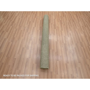4'9"x6'9" Khaki Brown, Modern Grass Design, Hand Knotted, Wool and Silk, Denser Weave, Lush and Plush, Oriental Rug FWR499296