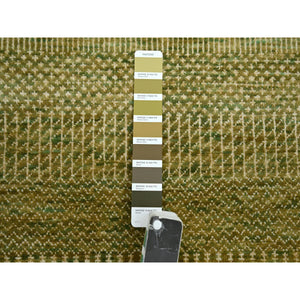 4'x6'1" Amber Green, Wool And Silk, Modern Grass Design, Hand Knotted, Soft Pile, Denser Weave, Tone On Tone, Oriental Rug FWR499302