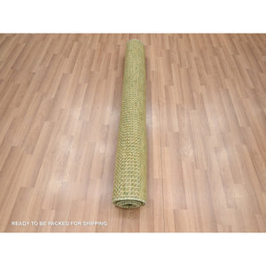 4'x6'1" Amber Green, Wool And Silk, Modern Grass Design, Hand Knotted, Soft Pile, Denser Weave, Tone On Tone, Oriental Rug FWR499302