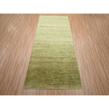 Load image into Gallery viewer, 4&#39;x8&#39; Ecru Olive Brown, Modern Grass Design, Hand Knotted, Denser Weave, Wool And Silk, Lush And Plush, Wide Runner, Oriental Rug FWR499308