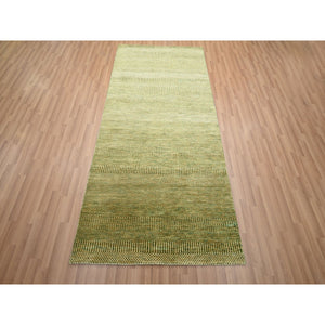 4'x8' Ecru Olive Brown, Modern Grass Design, Hand Knotted, Denser Weave, Wool And Silk, Lush And Plush, Wide Runner, Oriental Rug FWR499308