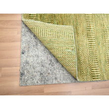 Load image into Gallery viewer, 4&#39;x8&#39; Ecru Olive Brown, Modern Grass Design, Hand Knotted, Denser Weave, Wool And Silk, Lush And Plush, Wide Runner, Oriental Rug FWR499308