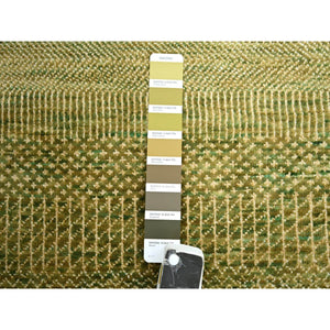 4'x8' Ecru Olive Brown, Modern Grass Design, Hand Knotted, Denser Weave, Wool And Silk, Lush And Plush, Wide Runner, Oriental Rug FWR499308