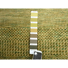 Load image into Gallery viewer, 4&#39;x8&#39; Ecru Olive Brown, Modern Grass Design, Hand Knotted, Denser Weave, Wool And Silk, Lush And Plush, Wide Runner, Oriental Rug FWR499308