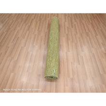 Load image into Gallery viewer, 4&#39;x8&#39; Ecru Olive Brown, Modern Grass Design, Hand Knotted, Denser Weave, Wool And Silk, Lush And Plush, Wide Runner, Oriental Rug FWR499308