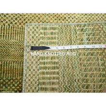 Load image into Gallery viewer, 4&#39;x8&#39; Ecru Olive Brown, Modern Grass Design, Hand Knotted, Denser Weave, Wool And Silk, Lush And Plush, Wide Runner, Oriental Rug FWR499308