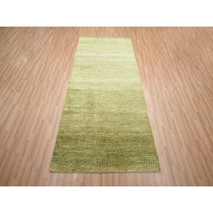3'10"x8' Honey Brown, Hand Knotted, Modern Grass Design, Denser Weave, Wool And Silk, Soft To The Touch, Runner, Oriental Rug FWR499314