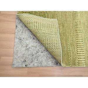 3'10"x8' Honey Brown, Hand Knotted, Modern Grass Design, Denser Weave, Wool And Silk, Soft To The Touch, Runner, Oriental Rug FWR499314