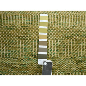 3'10"x8' Honey Brown, Hand Knotted, Modern Grass Design, Denser Weave, Wool And Silk, Soft To The Touch, Runner, Oriental Rug FWR499314