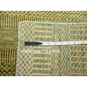 3'10"x8' Honey Brown, Hand Knotted, Modern Grass Design, Denser Weave, Wool And Silk, Soft To The Touch, Runner, Oriental Rug FWR499314