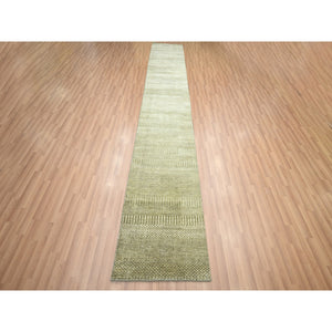 2'5"x13'6" Olive Gray, Denser Weave, Modern Grass Design, Hand Knotted, Wool and Silk, Lush and Plush, Runner, Oriental Rug FWR499320