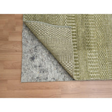 Load image into Gallery viewer, 2&#39;5&quot;x13&#39;6&quot; Olive Gray, Denser Weave, Modern Grass Design, Hand Knotted, Wool and Silk, Lush and Plush, Runner, Oriental Rug FWR499320