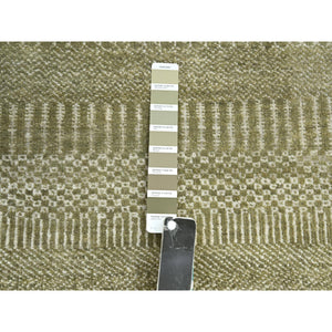 2'5"x13'6" Olive Gray, Denser Weave, Modern Grass Design, Hand Knotted, Wool and Silk, Lush and Plush, Runner, Oriental Rug FWR499320