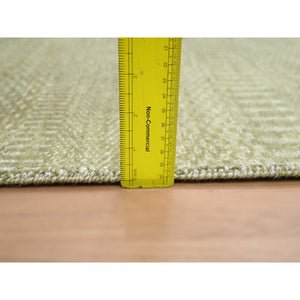 2'5"x13'6" Olive Gray, Denser Weave, Modern Grass Design, Hand Knotted, Wool and Silk, Lush and Plush, Runner, Oriental Rug FWR499320