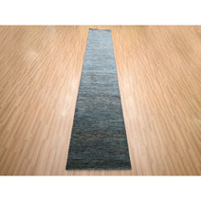 Load image into Gallery viewer, 2&#39;7&quot;x12&#39;2&quot; Denim Blue, Modern Grass Design, Hand Knotted, Denser Weave, Wool And Silk, Lush And Plush, Runner, Oriental Rug FWR499326