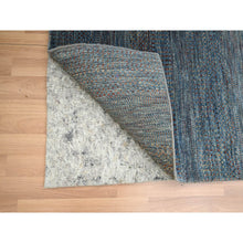Load image into Gallery viewer, 2&#39;7&quot;x12&#39;2&quot; Denim Blue, Modern Grass Design, Hand Knotted, Denser Weave, Wool And Silk, Lush And Plush, Runner, Oriental Rug FWR499326