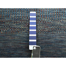 Load image into Gallery viewer, 2&#39;7&quot;x12&#39;2&quot; Denim Blue, Modern Grass Design, Hand Knotted, Denser Weave, Wool And Silk, Lush And Plush, Runner, Oriental Rug FWR499326