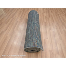 Load image into Gallery viewer, 2&#39;7&quot;x12&#39;2&quot; Denim Blue, Modern Grass Design, Hand Knotted, Denser Weave, Wool And Silk, Lush And Plush, Runner, Oriental Rug FWR499326