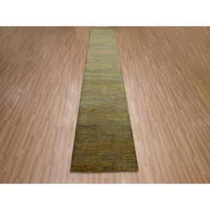 2'8"x12'2" Golden Brown, Wool And Silk, Modern Grass Design, Hand Knotted, Denser Weave, Soft To The Touch, Runner, Oriental Rug FWR499332