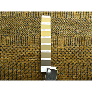 2'8"x12'2" Golden Brown, Wool And Silk, Modern Grass Design, Hand Knotted, Denser Weave, Soft To The Touch, Runner, Oriental Rug FWR499332
