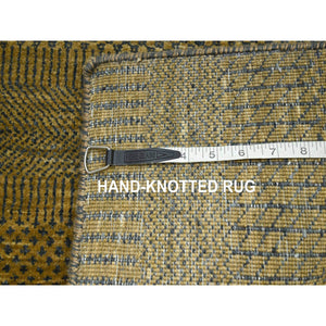 2'8"x12'2" Golden Brown, Wool And Silk, Modern Grass Design, Hand Knotted, Denser Weave, Soft To The Touch, Runner, Oriental Rug FWR499332