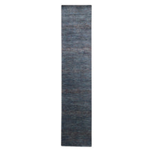 Load image into Gallery viewer, 2&#39;7&quot;x12&#39;3&quot; Space Cadet Blue, Modern Grass Design, Denser Weave, Wool and Silk, Hand Knotted, Lush and Plush, Runner, Oriental Rug FWR499338