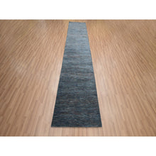 Load image into Gallery viewer, 2&#39;7&quot;x12&#39;3&quot; Space Cadet Blue, Modern Grass Design, Denser Weave, Wool and Silk, Hand Knotted, Lush and Plush, Runner, Oriental Rug FWR499338