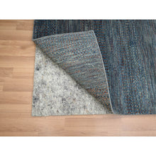 Load image into Gallery viewer, 2&#39;7&quot;x12&#39;3&quot; Space Cadet Blue, Modern Grass Design, Denser Weave, Wool and Silk, Hand Knotted, Lush and Plush, Runner, Oriental Rug FWR499338