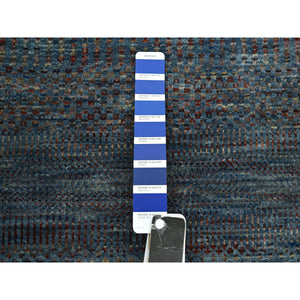 2'7"x12'3" Space Cadet Blue, Modern Grass Design, Denser Weave, Wool and Silk, Hand Knotted, Lush and Plush, Runner, Oriental Rug FWR499338