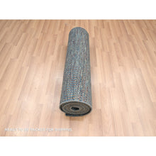 Load image into Gallery viewer, 2&#39;7&quot;x12&#39;3&quot; Space Cadet Blue, Modern Grass Design, Denser Weave, Wool and Silk, Hand Knotted, Lush and Plush, Runner, Oriental Rug FWR499338