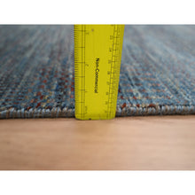 Load image into Gallery viewer, 2&#39;7&quot;x12&#39;3&quot; Space Cadet Blue, Modern Grass Design, Denser Weave, Wool and Silk, Hand Knotted, Lush and Plush, Runner, Oriental Rug FWR499338
