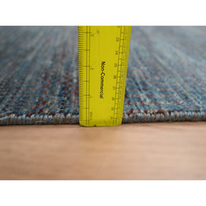 2'7"x12'3" Space Cadet Blue, Modern Grass Design, Denser Weave, Wool and Silk, Hand Knotted, Lush and Plush, Runner, Oriental Rug FWR499338